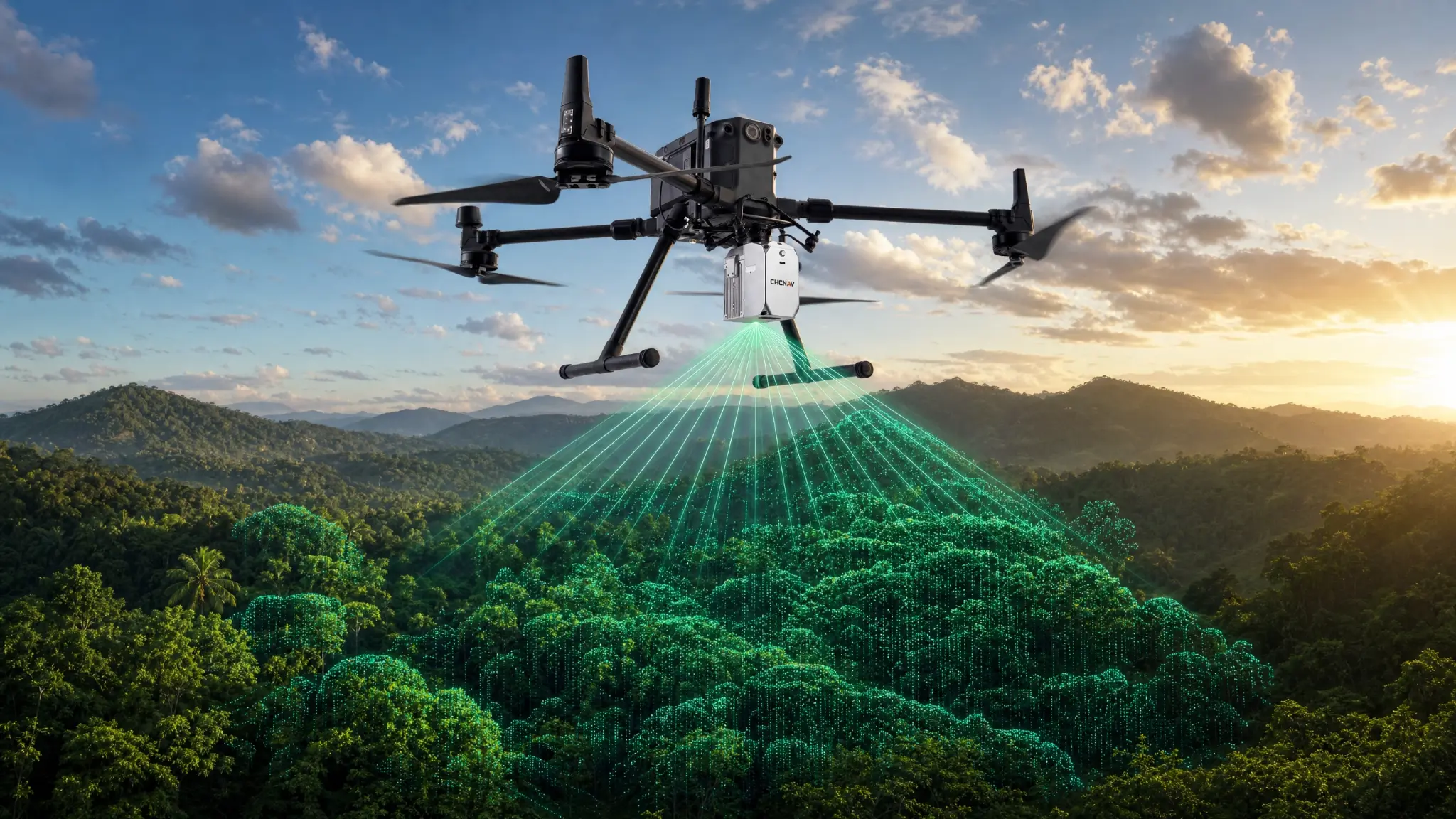 Levantamento LiDAR aéreo com drone DJI Matrice 350 RTK e sensor CHC Alpha Air 450 sobre vegetação densa